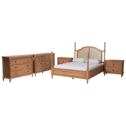 Baxton Studio Neviah 5-Piece Bedroom Set with 2-Drawer Nightstands, King, Beech Brown Baxton Studio restaurant furniture, hotel furniture, commercial furniture, wholesale bedroom furniture, wholesale king, classic king